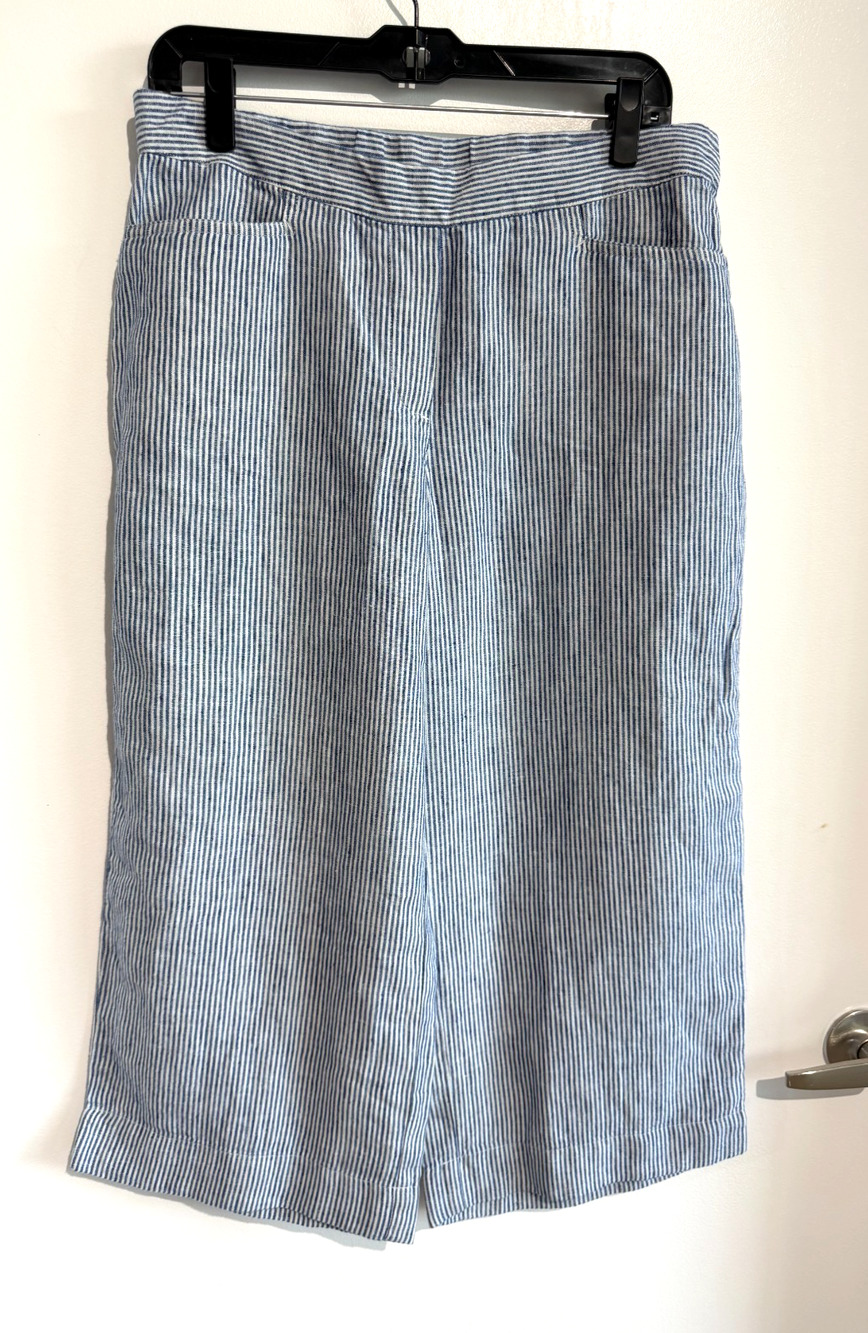 J. Jill Love Linen Womens Wide Leg Cropped Pants White Blue Stripe Size-M petite